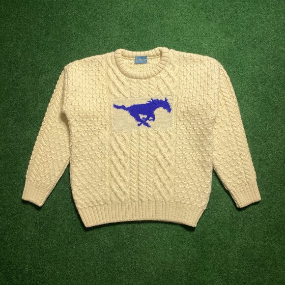 Collegiate Knitwear Designs SMU Mustang Fisherman's Knit Sweater Cream Small